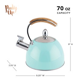 Pinky Up Presley Light Blue 70 Oz Tea Kettle, Stovetop Induction Stainless Steel Whistling Kettle