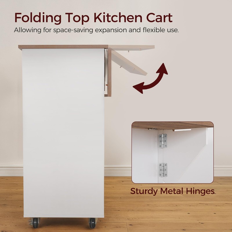 MAHANCRIS Kitchen Island on Wheels with Drop Leaf, Folding Countertop