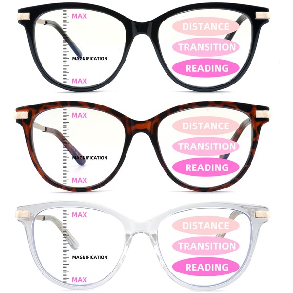 LOVIVY 3 Pack Progressive Multifocus Reading Glasses for Women Blue