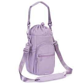 sportsnew Water Bottle Carrier with Shoulder Strap Insulated Water Bottle Holder Sling Bag 1L with Phone Pocket Water Bottle Pouch Sleeve for Walking Hiking, Pure Purple