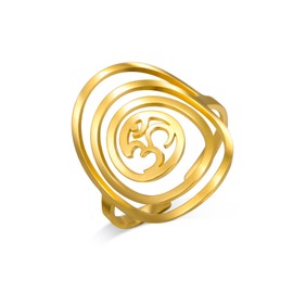 Dreamtimes Aom Om Ohm Signet Ring Stainless Steel Holy Symbol Geometric Circle Design Spiritual Jewellery Adjustable Unisex Ring for Men & Women, Stainless Steel, No Gemstone
