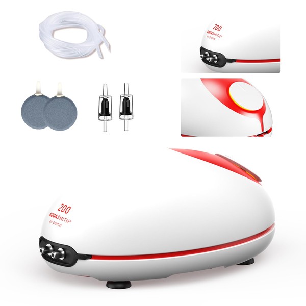 AQUASMITH 1.5w Ultra Quiet Aquarium Air Pump, Aquarium Aerator Adjustable