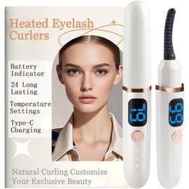 Heated Eyelash Curlers with Battery Indicator, Electric Eyelash Curler 3 Temperature Modes LED Display USB Rechargeable Makeup Tools, Heated Lash Curler Ideal Christmas Gift for Women F42