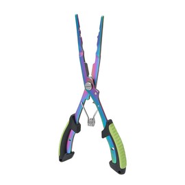 FONGKNOX 715 Titanizing Plated Fishing Long-Needle Nose Pliers Hook Remover Tool Bait Line Cutting Multi-Functional Lightweight Pliers Anti-Slip Grip with Safety Lock & Bag Easy Carry Green Colour