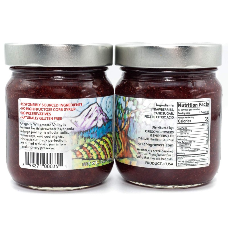 Oregon Growers, Strawberry, Non-GMO, Natural Fruit Spread, 12 Ounce (Pack