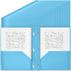 Yeaqee 150 Pack Plastic Folders with Prongs Heavy Duty Plastic 2 Pocket Folder with 3 Prongs, Business Card Slot for Back to School Office Home 11.6 x 9.5 Inch (Light Blue)