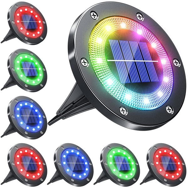 Biling Solar Ground Lights Outdoor with 12 LEDs, Multi-Color Auto-Changing Solar Outdoor Lights Waterproof, Solar Garden Lights for Pathway Garden Yard Patio Lawn - (Multi-Color 8pack)