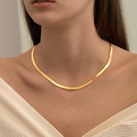 CHESKY Herringbone Necklace for Women, Dainty Gold Chain 14k Plated 5MM Flat Snake Necklaces Thick Chunky Choker Women