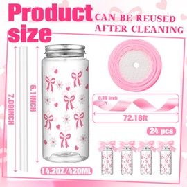 Singhoow 24 Pcs Pink Bow Daisy Plastic Cups Coquette Aesthetic Cup with Lids and Straws 14 oz Reusable Cute Plastic Tumbler with Ribbon for Birthday Bridal Wedding Party Supplies(Pink, Daisy Bow)