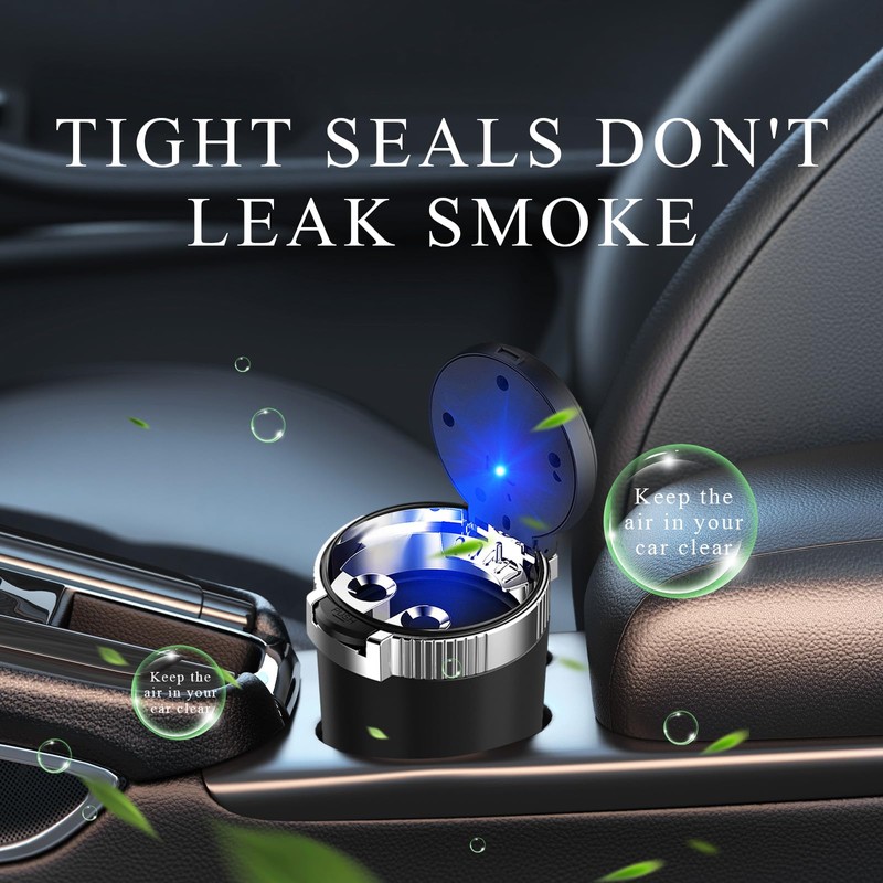 Ohleats Car Ashtray with Lid, Detachable Stainless Steel Ash Tray
