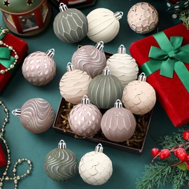 Civaner 24 Pcs Neutral Textured Christmas Ball Ornaments 2.36 Inch Vintage Christmas Tree Decorations Rustic Distressed Ornaments Farmhouse Holiday Decor for Xmas Tree