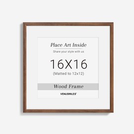 Venusmiles 16x16 Picture Frame Natural Solid Walnut Photo Frames with 12x12 Removable Mat Wall Hanging Large Handcrafted Frame with HD Plexiglass Wall and Tabletop Display Large Poster Frame