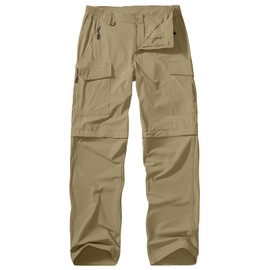 Men's Hiking Convertible Work Pants Lightweight Zip Off Lightweight Quick Dry Stretch Pants Summer Fishing Travel Outdoor, 6251, Khaki, 36