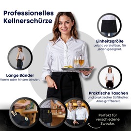 Viamart® - Professional catering apron, catering apron, bistro apron, hip apron, operating apron, service apron, waiter's apron, short apron, cooking apron, unisex: man, black