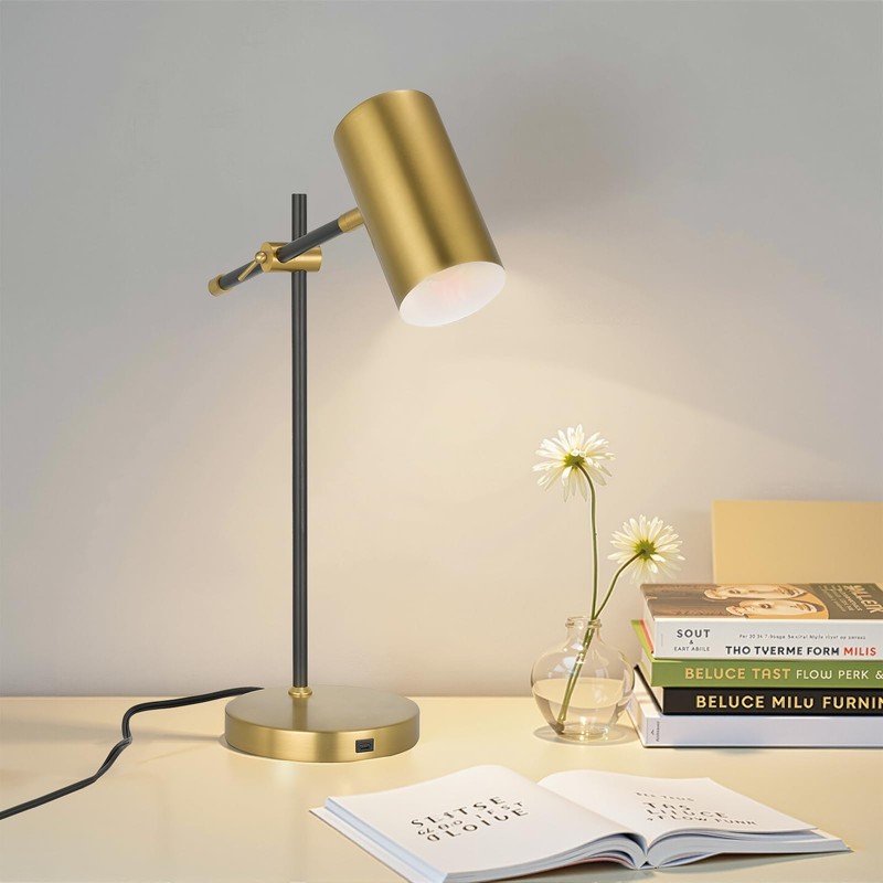 Folux Modern Industrial Working Table Lamp, Minimalist Desk Lamp, Gold