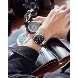 CIVO Mens Watches Waterproof Wristwatch: Designer Silver Stainless Steel Easy Read - Analogue Quartz Watches Men Black
