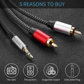 Nanxudyj 3.5mm to 2RCA Audio Cable 1ft, Nylon-Braided 3.5mm AUX to 2 RCA Audio Cable for Stereo Receiver Speaker Smartphone Tablet HDTV MP3 Player & More Stereo Cable Audiophiles Headphone RCA Cable