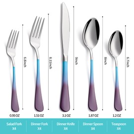 MDEALY 20-Piece Blue and Purple Silverware Set for 4, 18/0 Stainless Steel Flatware Cutlery Utensils Set, Include Dinner Knives,Dinner Forks,Dinner Spoons,Salad Forks,Teaspoons,Dishwasher Safe