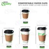 12 oz Compostable Paper Cups with Black Dome Lids and