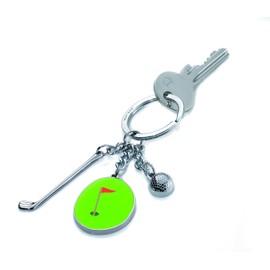 TROIKA Schlüsselanhänger ,,HOLE IN ONE" - KR11-33/CH - Golf Schlüsselhalter - 3 Charms: Golfball, Golfschläger, Putting Green mit Fähnchen - Metall / Emaille - das Original von TROIKA
