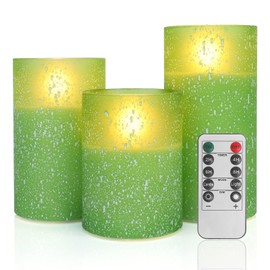 COVEGE Flickering Flameless Candles with Remote - Green Glass Battery Operated Candles with Timer, LED Fake Candles for Christmas Weddings Home Decoration (Set of 3)