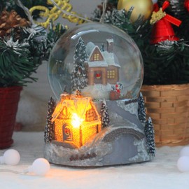 Juniland Snowy Town and Automatic Revolving Santa and Sleigh Snow Globe Color Changing Light Effect Snowglobe with Illuminating and Dimentional Winter Scene Base Plays (Santa Clause is Coming to Town)