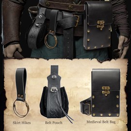Belt Pouch Waist Bag Fanny Pack Steampunk Phone Holder Medieval Bag Leather Belt Renaissance Cosplay Costume Accessories (2Pouch-Black)