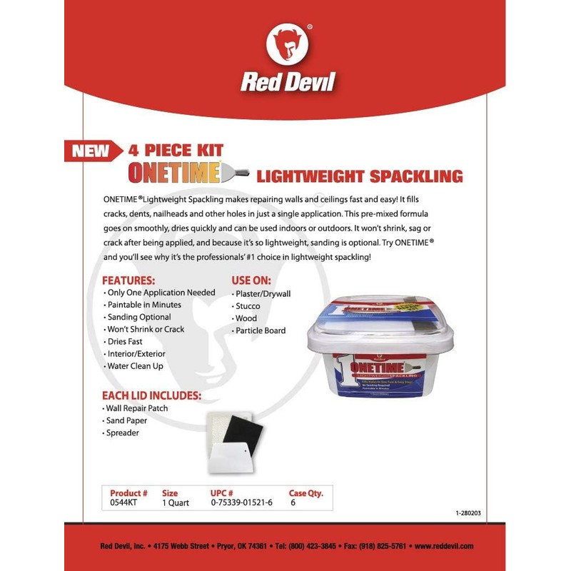 Red Devil 0544KT Onetime Wall Repair Kit, 1 Quart