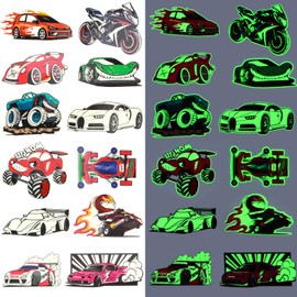 Grevosea 12 Sheets Racing Car Tattoos Stickers Luminous Vehicle Stickers Children's Tattoos Boys Waterproof Temporary Children's Tattoos Luminous Tattoo for Children's Birthday Party Gifts Accessories