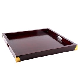 G.E.T. LUX-2121-M Luxury Wooden Serving Tray with Handles, 21" x 21", Mahogany
