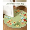 Carvapet 6ft Scalloped Green Round Rug - Sage Floral Washable