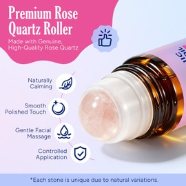 Organic Castor Oil Rose Quartz Roller Ball, 100% Pure Cold-Pressed Castor Oil with Roller, Massage for Belly, Face, Under Eyes, Body Skin and Hair 2fl.oz