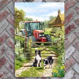 Global Designs Tile Picture Tractors & Collies Dogs Ceramic Farmyard Plaque Sign Wall Art Macneil Studio 30x20cm