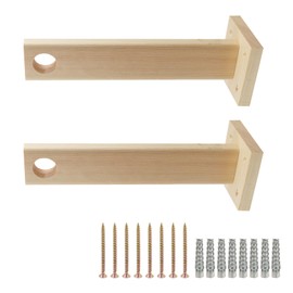 Wealrit 2 Pcs Wooden Curtain Rod Holder Brackets, Closet Rod End Support Wardrobe Rod Socket with Screws Fit for Rod 25mm Diameter Pole(10 inch)