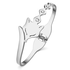 LONYOO Cute Fox Bracelets Stainless Steel Bracelet for Women Girls Jewellery 18K Gold Bracelet Fox Gifts, Stainless Steel, Rhinestone