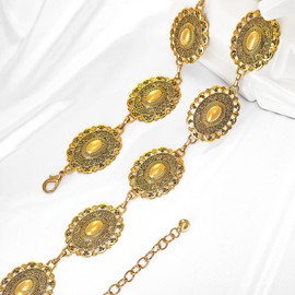 XZQTIVE Women's Boho Chain Belt for Dresses Jeans Western Cowgirl Waist Left Belt Oval Metal Concho Belt, 07 Matte Gold