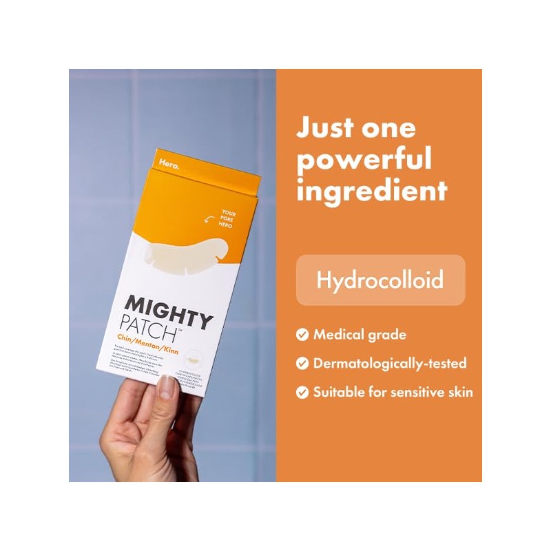 Hero Mighty Patch Chin, XL Hydrocolloid Spot Patches for Overnight