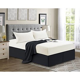 Home Beyond & HB design - Pleated Solid Bed Skirt - 16 Inches Tailored Drop Dust Ruffle - Premium Brushed Microfiber (Twin, Black)