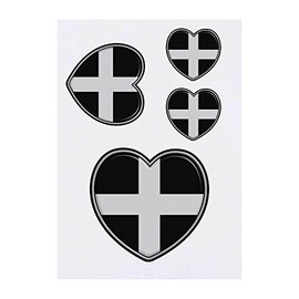 4 x 'Cornwall Flag Heart' Temporary Tattoos - Water Resistant, Skin-Safe, Non-Toxic Transfers, Mixed Sizes (TO00060044)