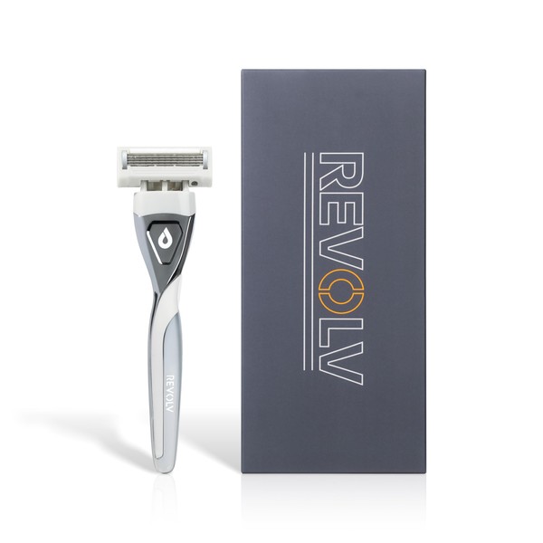 REVOLV Men's Disposable Razor, Grey Stripe, 1 Handle, 1 Cartridge,
