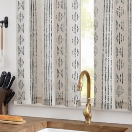 jinchan Boho Kitchen Curtains Linen Tier Curtains 36 Inch Bohemian Cafe Curtains Geometric Striped Small Window Curtains Light Filtering Farmhouse Country Rustic for Bathroom RV 2 Panels Black