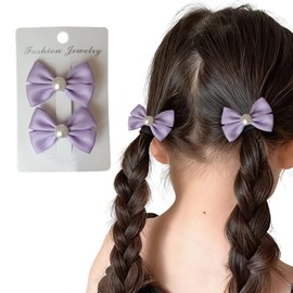 GFun Ribbon, Hair Accessory, Hair Clip, Hair Ribbon, Kids, Small, Set of 2, Pearl, Hair Ornament, Hair Arrangement, Recitals, Kindergarten Entrance Ceremonies, Outfit, Purple