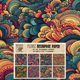 Decoupage Paper Pack (24 Sheets 6"x6") Psychedelic Vortex # Vintage Styled Pattern Paper for Decoupage, Craft and Scrapbooking