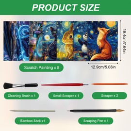 Kratzbilder Set für Kinder und Erwachsene, 8 Stück Rainbow Kratzpapier, Kreatives Scratch Art Set Glow in the Dark für Jungen & Mädchen Weihnachten Geburtstagsgeschenk mit Kratzwerkzeuge Kit