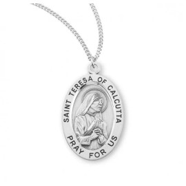 HMH Religious St. Teresa of Calcutta Sterling Silver Oval Medal, Velvet Gift Box, .9", US Made
