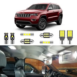 LIGHSTA 15PCS CANBUS Super Bright White LED Interior Light Kit Package for Jeep Grand Cherokee 2011 2012 2013 2014 2015 2016 2017 2018 2019 2020 + License Plate Lights and Install Tool