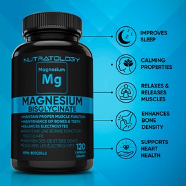 Magnesium Bisglycinate - Relaxes Muscles, Improves Sleep Quality, Enhances Bone Density, Balances Electrolyte Levels, Maintains Proper Muscle Functions, Helps Metabolism & Tissue Formation, Promotes Bone & Teeth Health & Helps Maintain Heart Muscles, 120