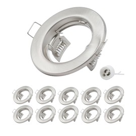 COOINJOY 10x Modern GU10 Downlights for Ceiling, Round Satin Nickel Metal Frame for Recessed Ceiling Lights, External Dimensions: 80mm, Cut-Out Hole Size:60-80 mm