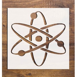 Atom Symbol Stencil 5.5 x 5.5 Inch Plastic Reusable Template for Painting on Wood, Paper, Walls, Classroom Projects and STEM Crafts