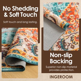 INGEROOM Washable Area Rugs for Living Room Vintage Large Area Rug 5×7 Boho Rug Non-Slip Carpet Machine Washable Area Rugs for Bedroom and Kitchen Made of Faux Wool Ruggable Rugs